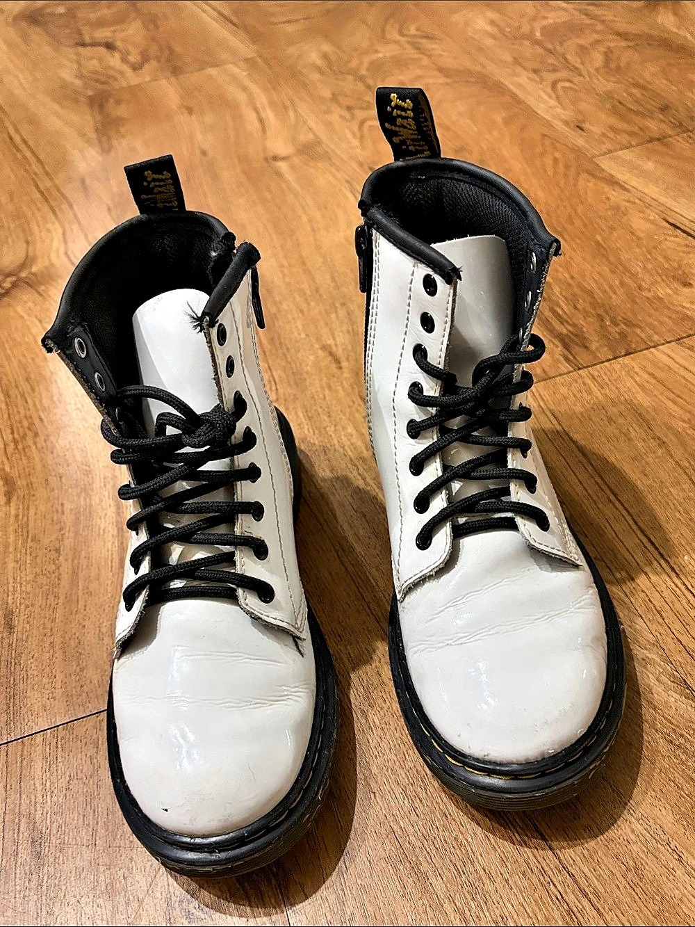 Dr. Martens 1460 8-Eye Boot with Side Zip White & Black Kids US 3